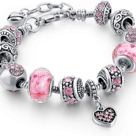 Gift-Ready Silver Plated Charm Bracelet Set with Customizable Charms and Beads - Picture 1 of 5
